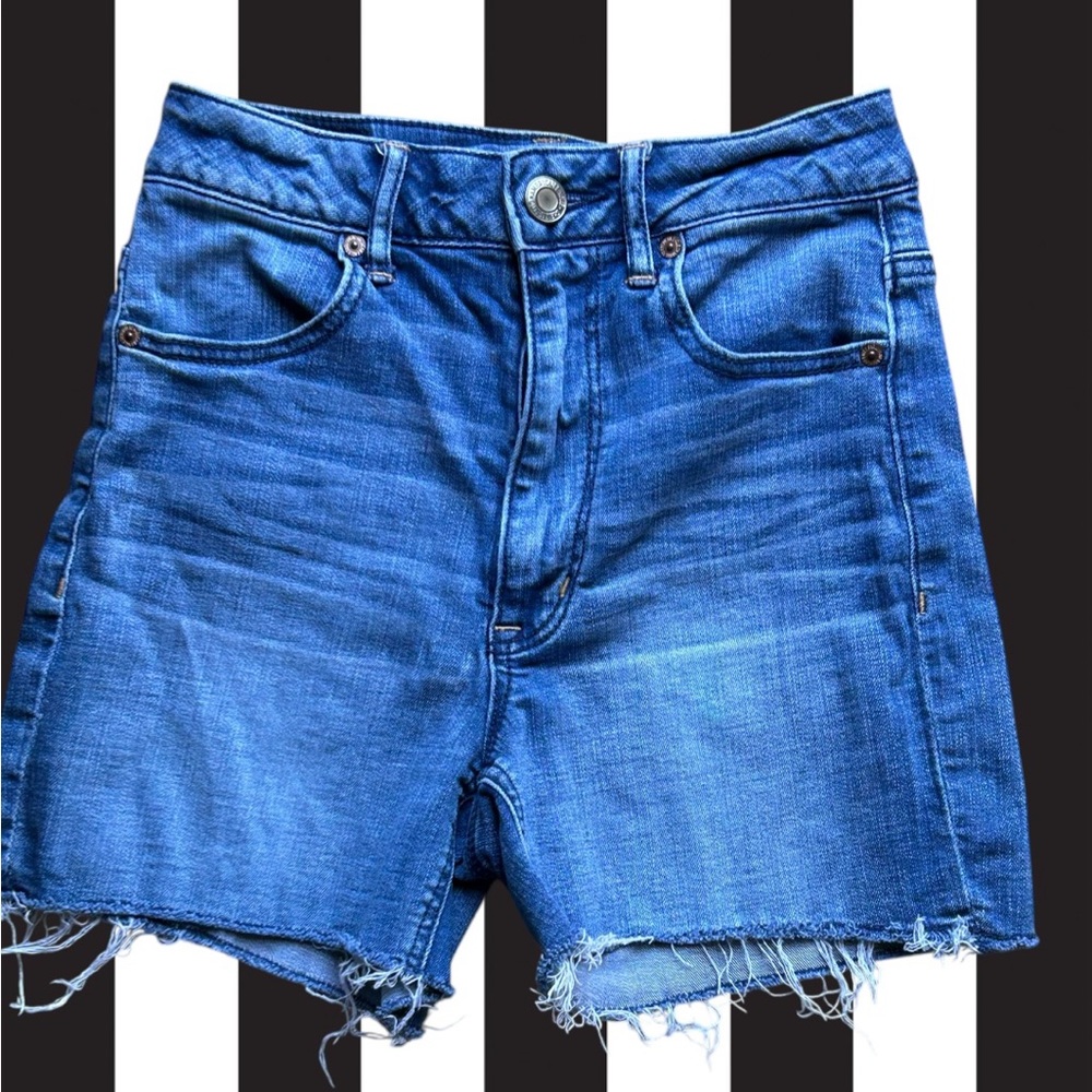 American Eagle Super Sky High Shortie Raw Hem High Rise 25x4 Size 4 - Picture 2 of 11